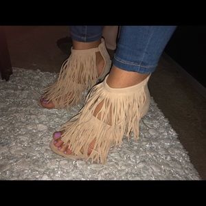 Tan Fringe Heels.